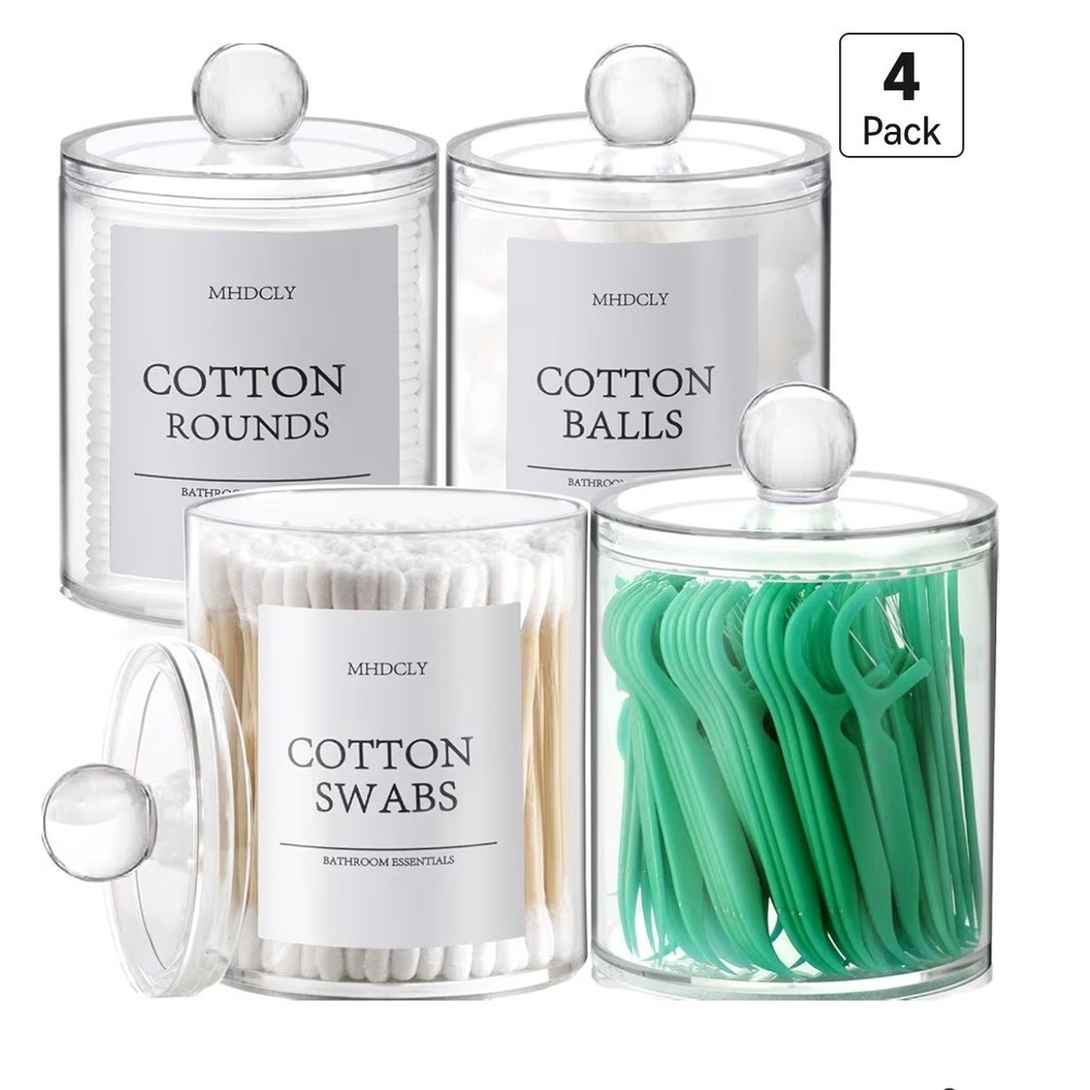 MHDCLY 4 Pack Bathroom Organizer Clear Apothecary Jars Vanity Storage L4